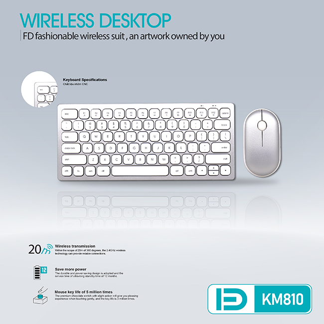 Bộ Phím Chuột Mini Không Dây FD KM810