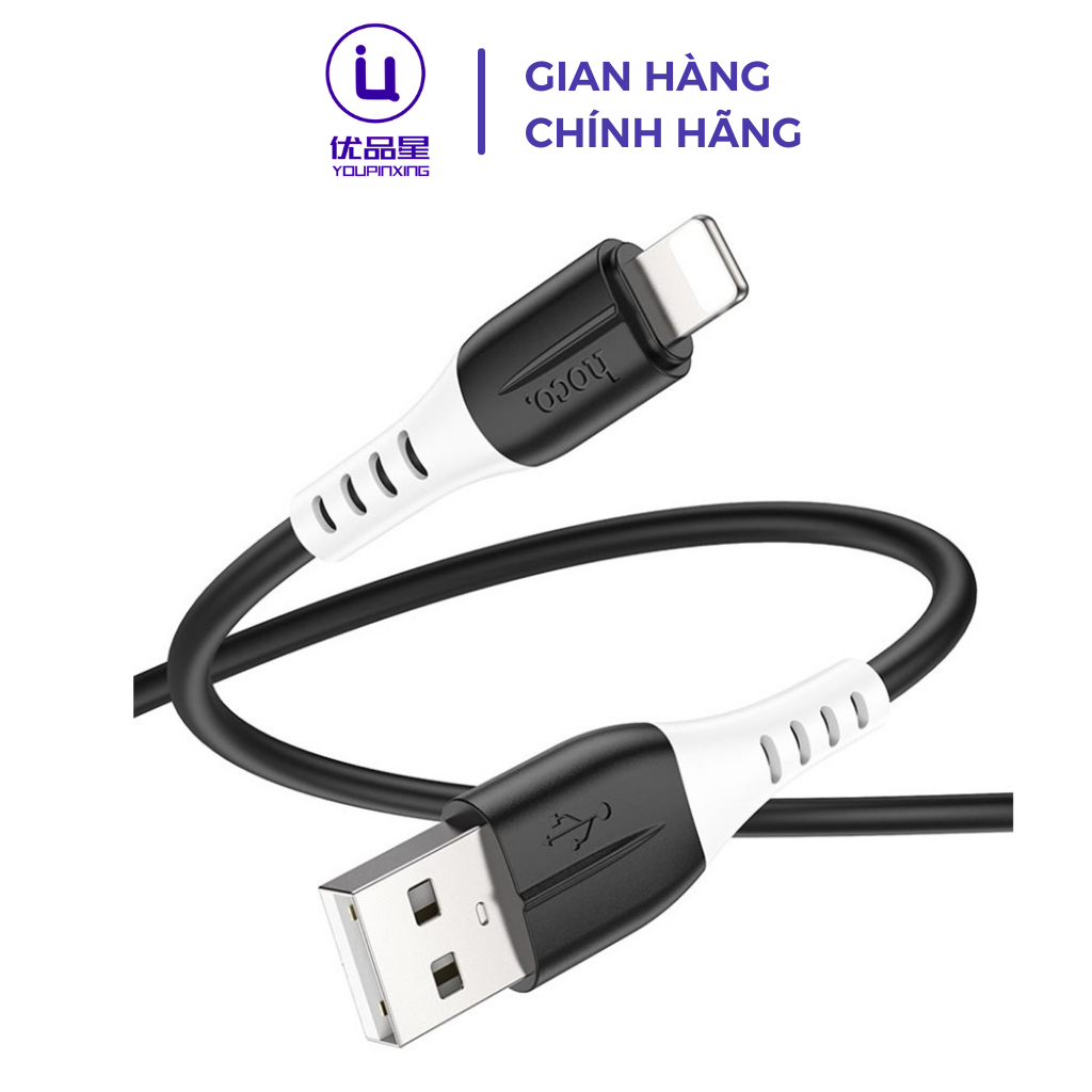 Dây cáp sạc Hoco X82 USB dành cho ip6/7/8/9/13promax, dây silicone dẻo siêu bền, dài 1m, màu đen và trắng