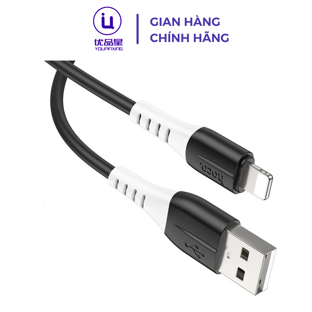 Dây cáp sạc Hoco X82 USB dành cho ip6/7/8/9/13promax, dây silicone dẻo siêu bền, dài 1m, màu đen và trắng