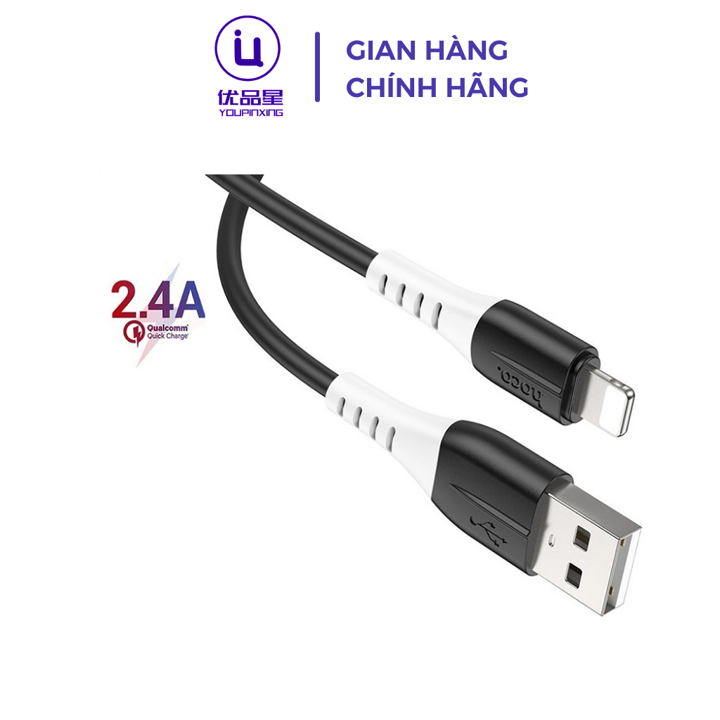 Dây cáp sạc Hoco X82 USB dành cho ip6/7/8/9/13promax, dây silicone dẻo siêu bền, dài 1m, màu đen và trắng