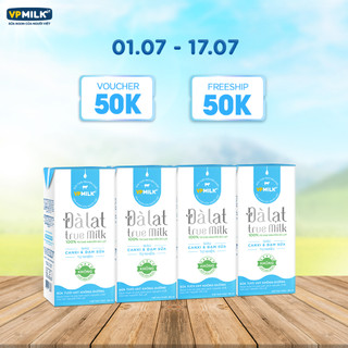 Sữa tươi UHT Đà Lạt True Milk VPMilk không đường 180ml (lốc 4 hộp)