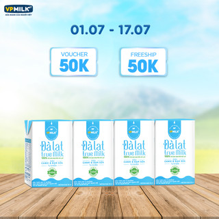 Sữa tươi UHT Đà Lạt True Milk VPMilk ít đường 110ml (lốc 4 hộp)