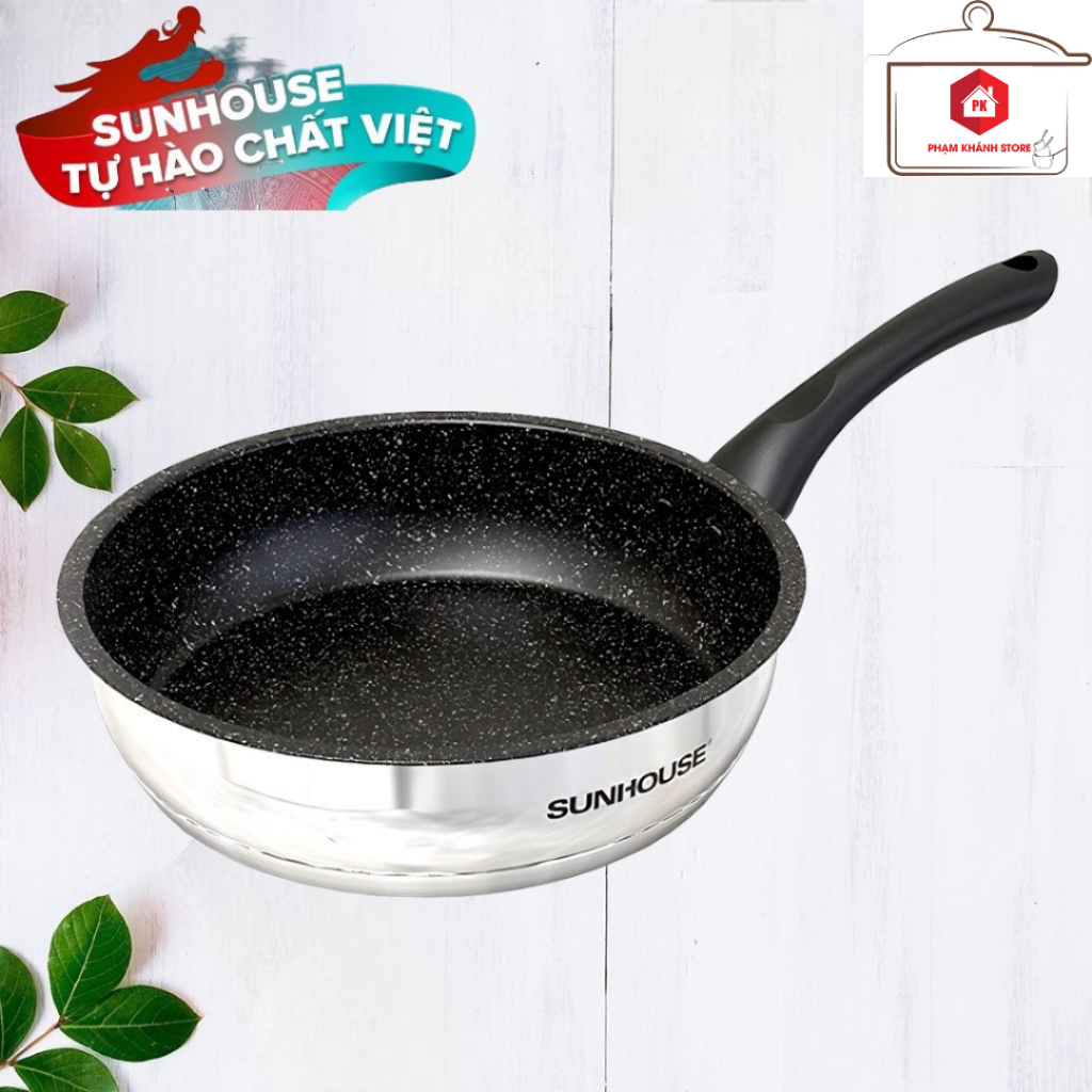 CHẢO INOX 5 ĐÁY VÂN ĐÁ CHỐNG DÍNH SUNHOUSE HÀNG CHÍNH HÃNG