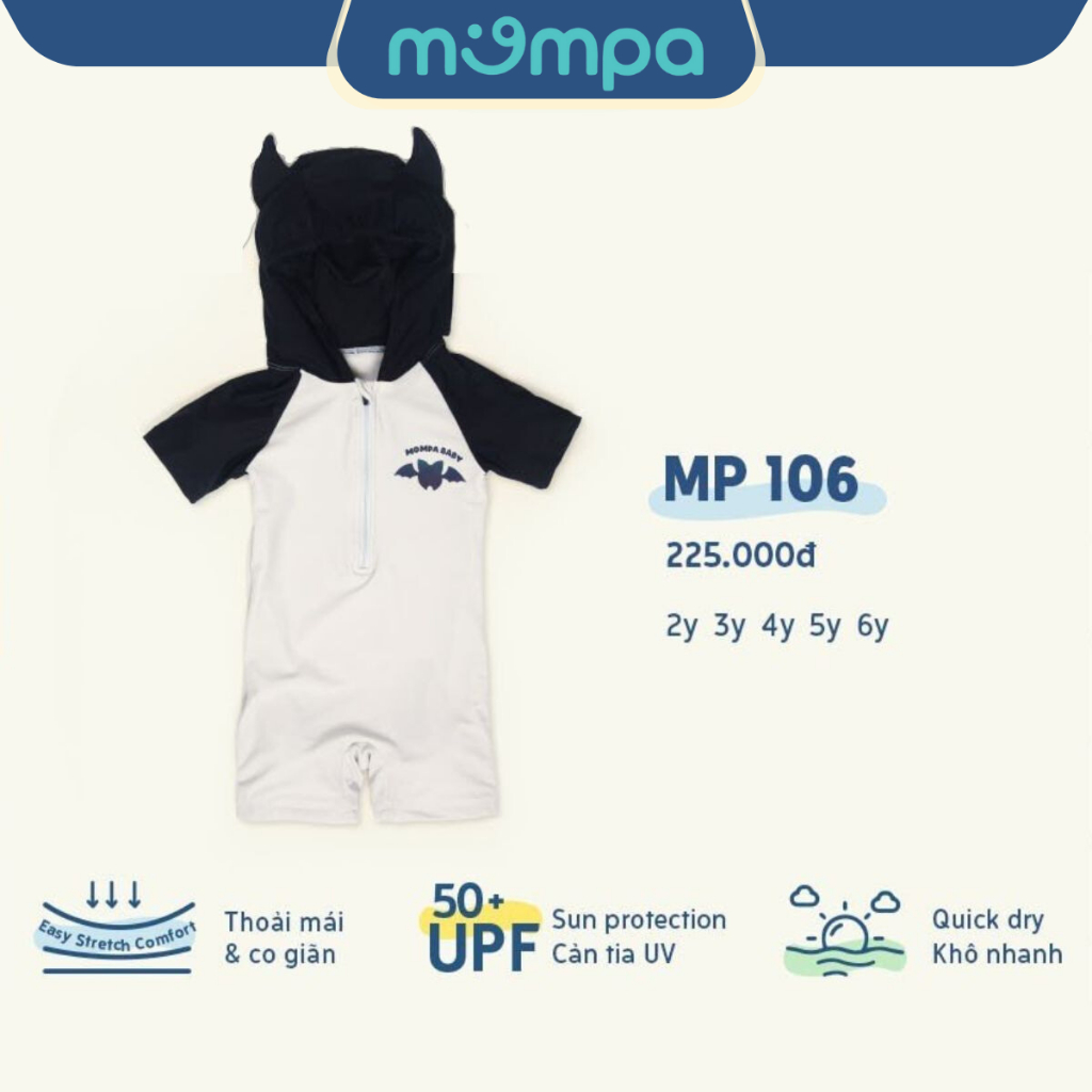 Đồ bơi bé trai Mompa 2-6 tuổi bộ Bikini tặng kèm mũ bơi vải Cotton thoáng mát mềm mát thấm hút nhanh khô 106