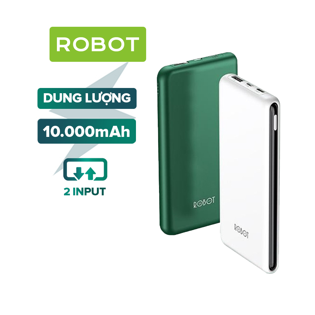 Pin Sạc Dự Phòng 10000mAh ROBOT RT180 1 Cổng Sạc Ra USB & 2 Cổng Sạc Vào Micro/Type-C