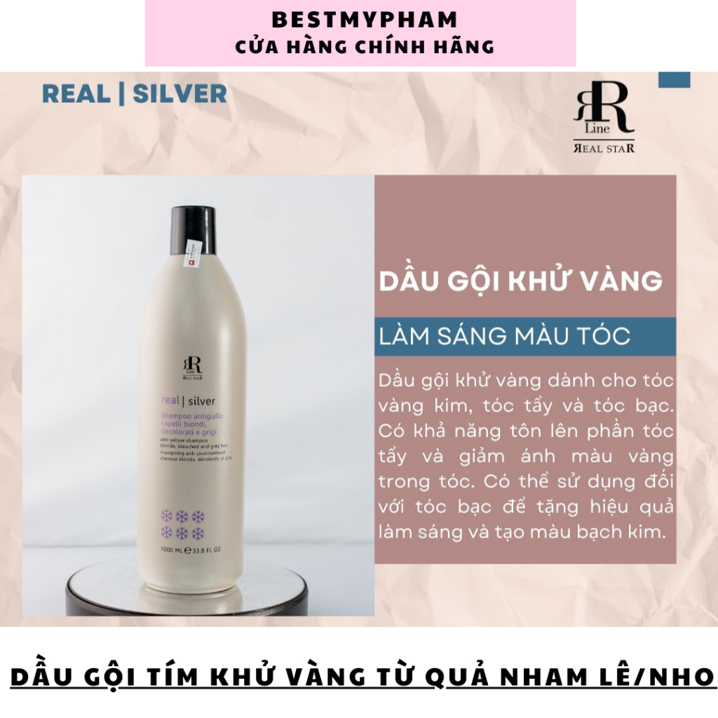 Dầu Gội Tím Khử Vàng Real Star Silver Làm Trong Ánh Sắc Màu Thời Trang Loại Bỏ Ánh Sắc Vàng Bestmypham