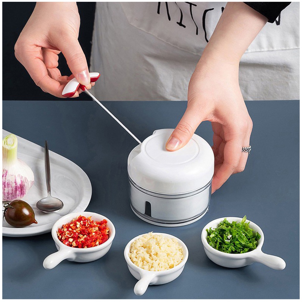 Cối xay tỏi ớt kéo tay đa năng tiện lợi, Máy xay tỏi ớt cầm tay mini - Dụng cụ xay tỏi, ớt dây rút tiện lợi