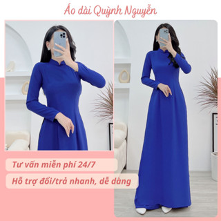  Áo dài trơn áo dài lụa mỹ cổ truyền thống trơn màu xanh coban 2 tà tay dài tà A co dãn trẻ trung áo dài đoàn MÃ T17 