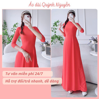 Áo dài trơn, áo dài nữ lụa chi phông 4 tà cao cấp màu cam đào MÃ T18