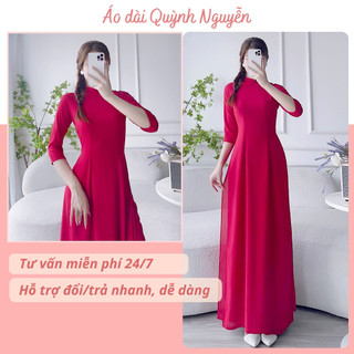 Áo dài, áo dài lụa chi phông trơn đỏ đô áo dài truyền thống cổ cao tay lỡ MÃ T19