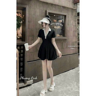 Đầm xoè cổ bẻ phối quần short