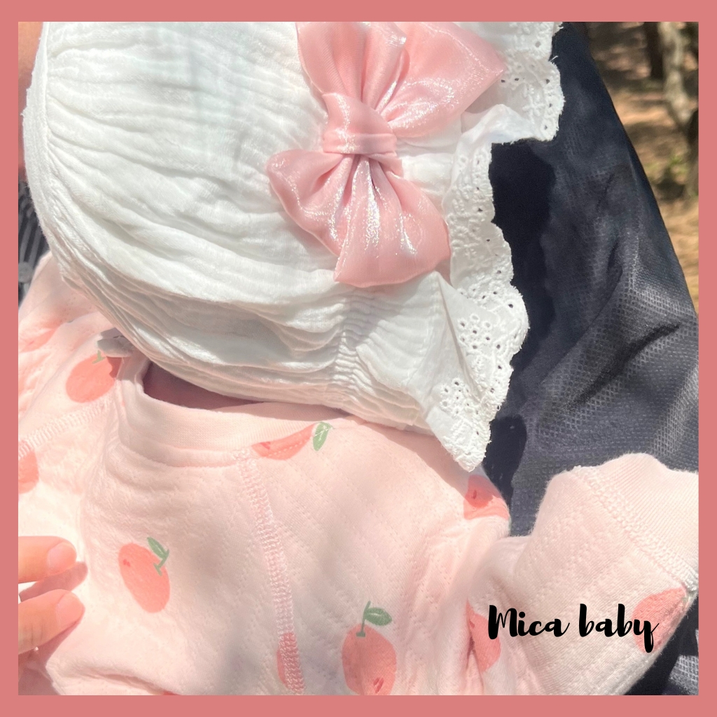 Mũ nón tai bèo công chúa xinh xắn, mũ tiểu thu đính nơ hồng đáng yêu cho bé MTT245 Mica baby