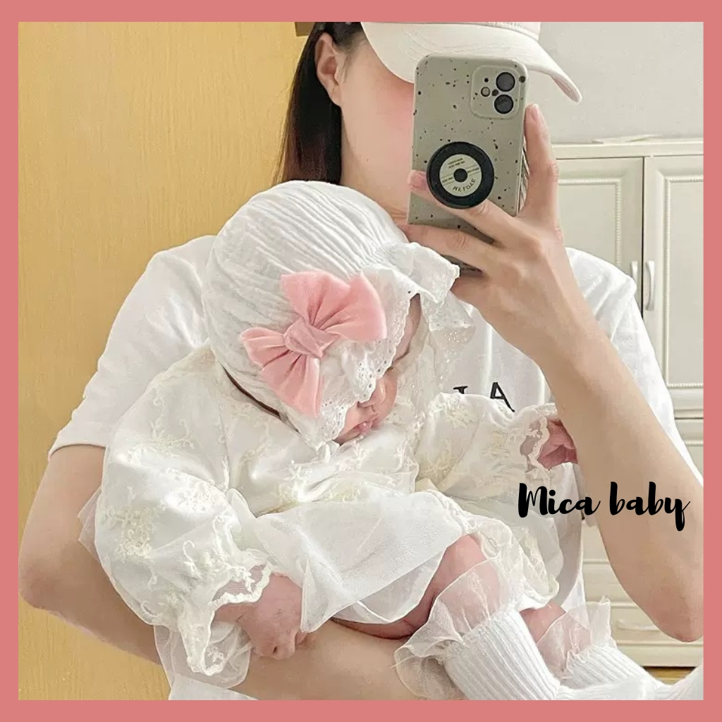 Mũ nón tai bèo công chúa xinh xắn, mũ tiểu thu đính nơ hồng đáng yêu cho bé MTT245 Mica baby