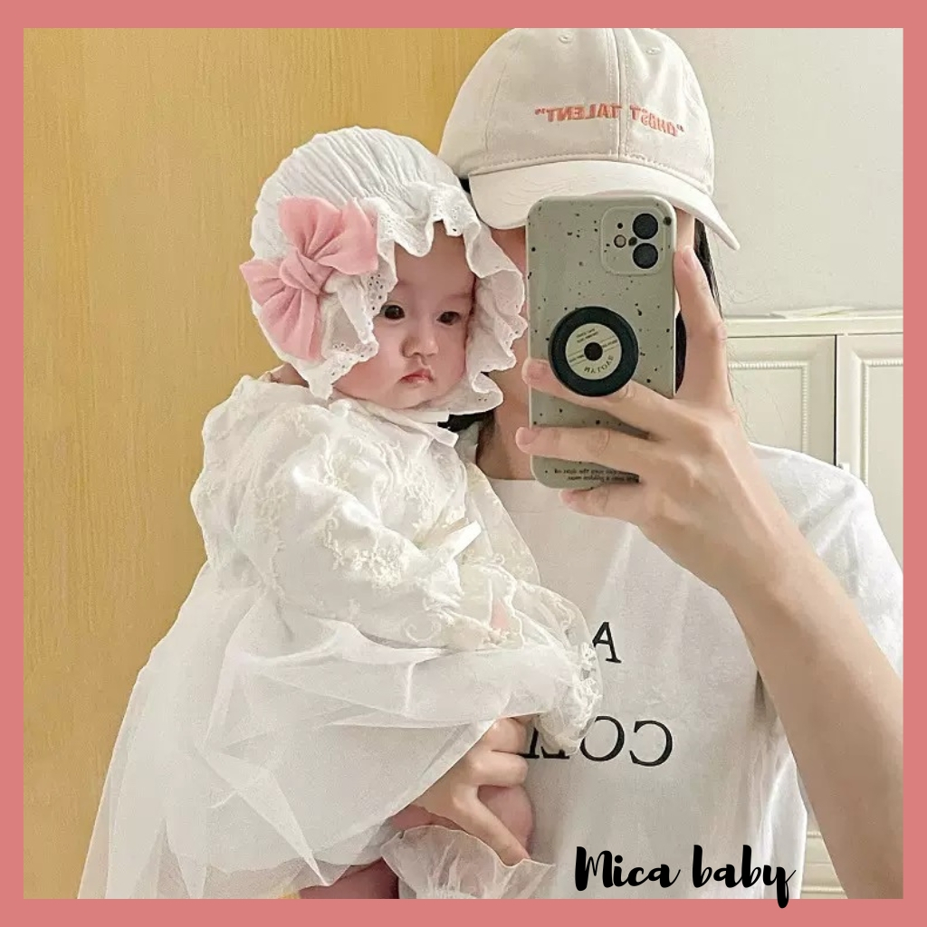 Mũ nón tai bèo công chúa xinh xắn, mũ tiểu thu đính nơ hồng đáng yêu cho bé MTT245 Mica baby