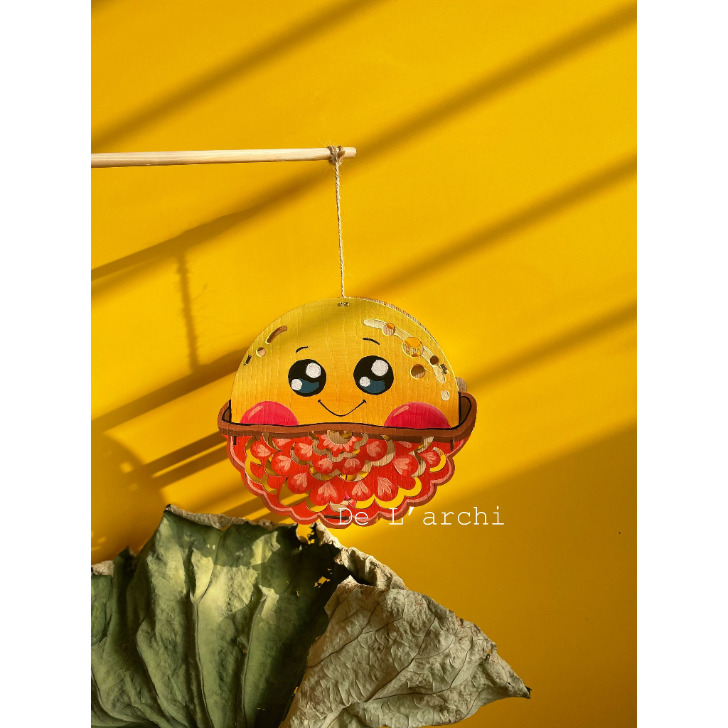 Đèn lồng gỗ, đèn lồng trung thu, đèn hình chiếc bánh 89k tặng kèm màu