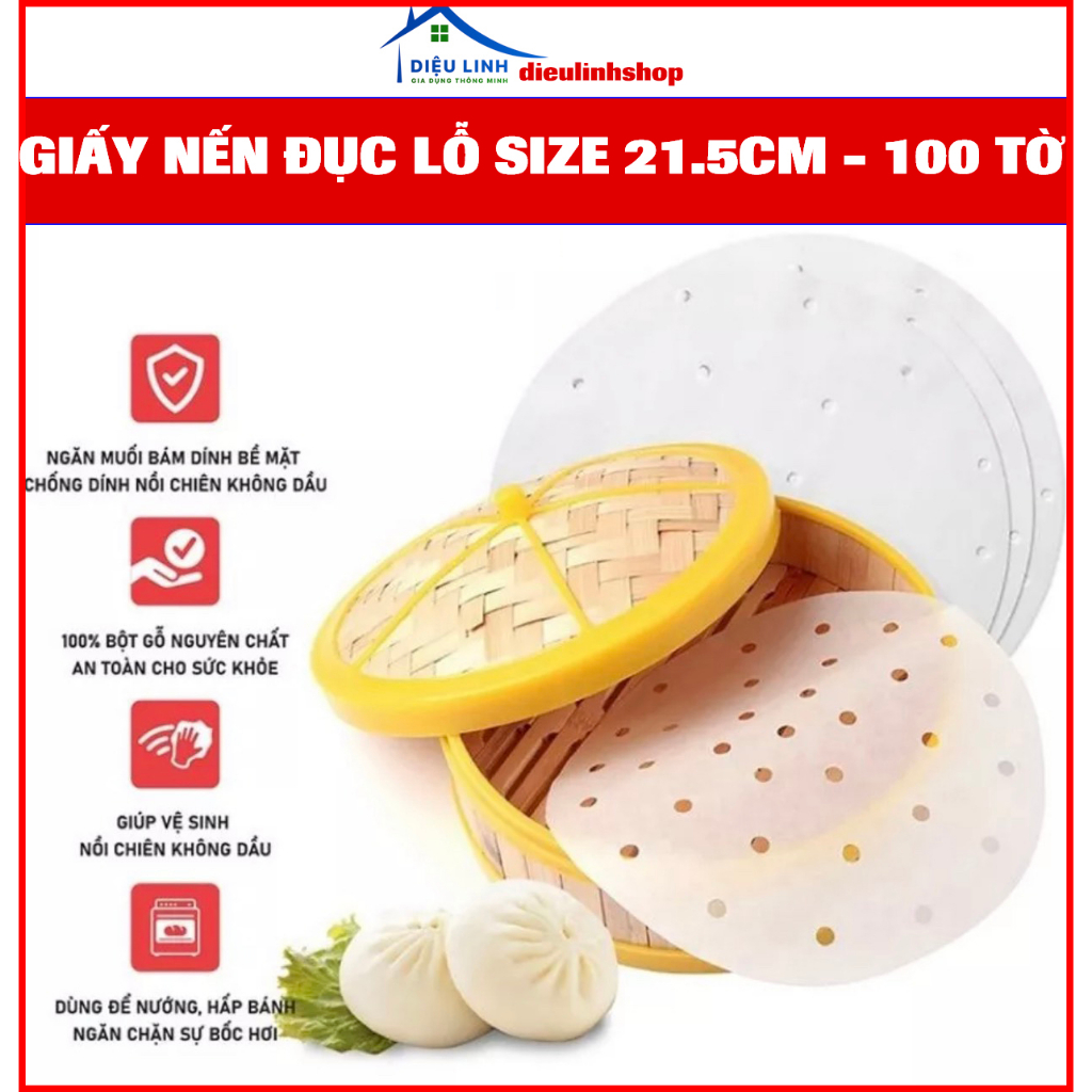 Giấy nến 100 Tờ Giấy Nến Đục Lỗ Lót Nồi Chiên Không Dầu, tờ giấy thấm dầu ăn, hút dầu mỡ, Giảm Thiểu Tối Đa Dầu Mỡ