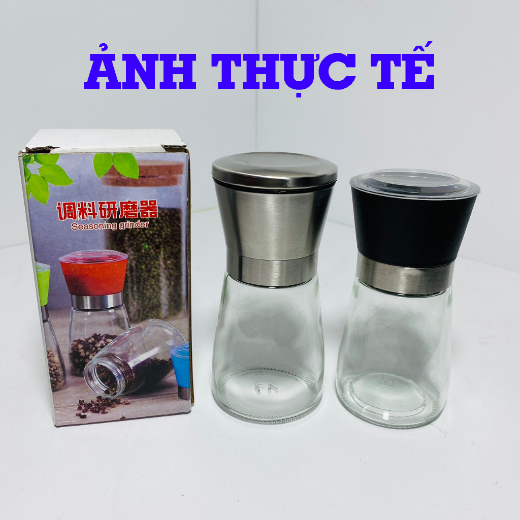 Lọ Xay Tiêu Nắp Nhựa, Nắp Inox Lọ xay hạt tiêu cầm tay siêu nhanh, Cối Xay Tiêu Kiêm Đựng Tiêu Đa Năng Bằng Thủy Tinh Có
