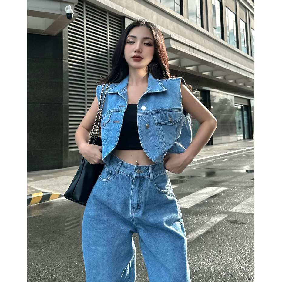 Áo gile jean cộc tay túi hộp TiQi Jeans K-290