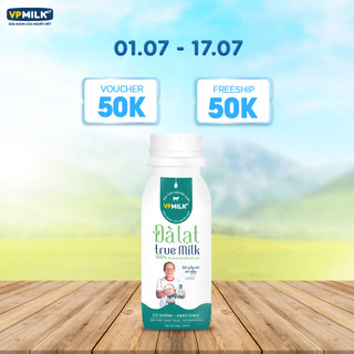 Sữa Tươi Thanh Trùng VPMilk Đà Lạt True Milk - Ít đường Chai 200ml