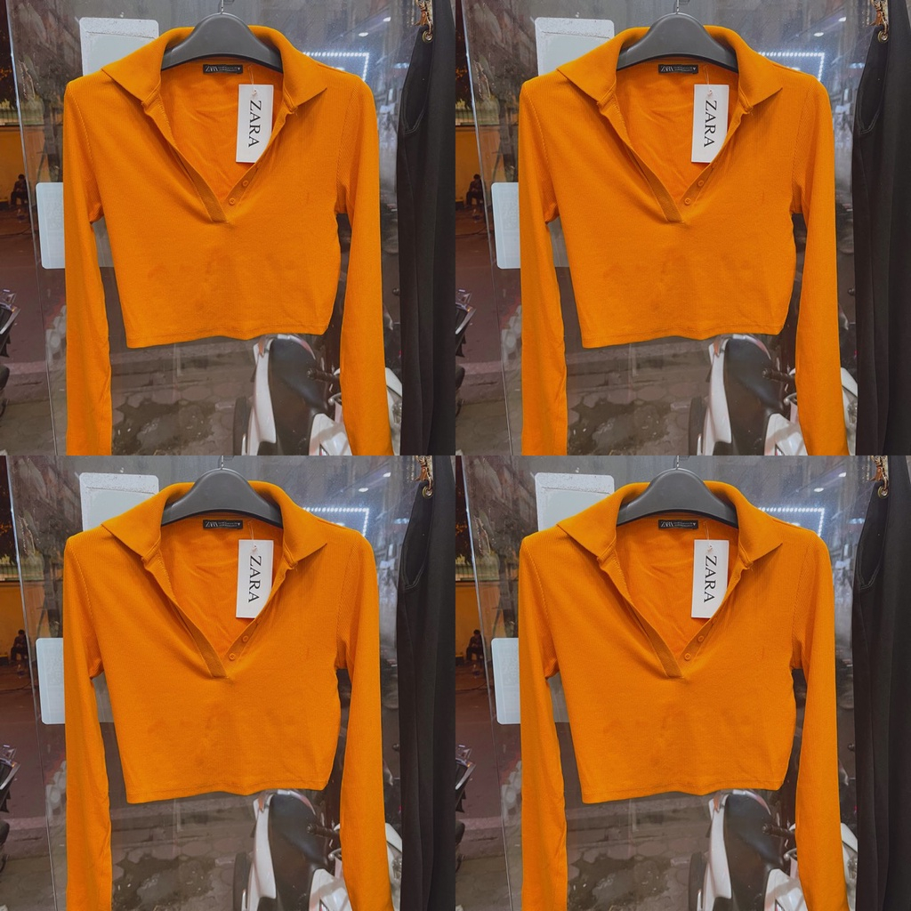 Áo Thun Gân CropTop Zara Auth Thun Gân Dài Tay Co Giãn