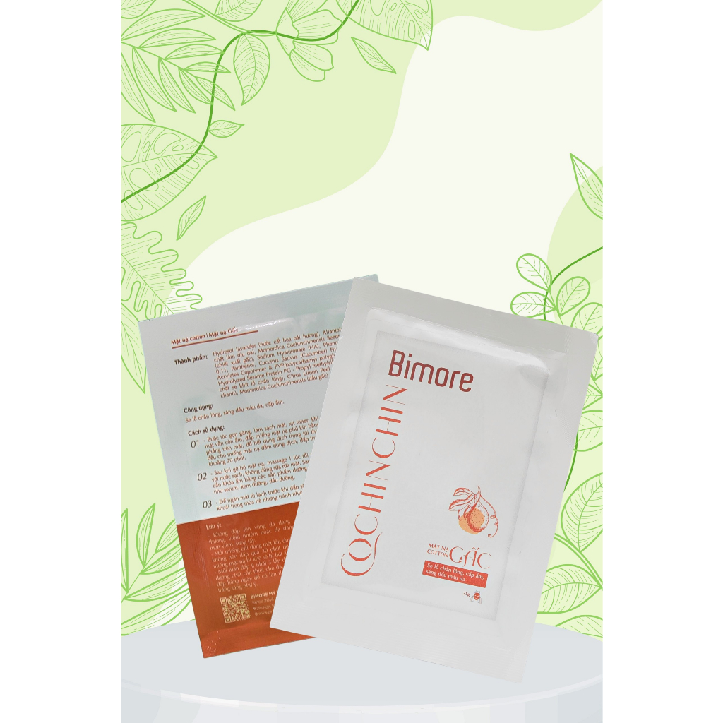 Combo 5 mặt nạ Cotton Gấc Bimore cấp ẩm se khít lỗ chân lông