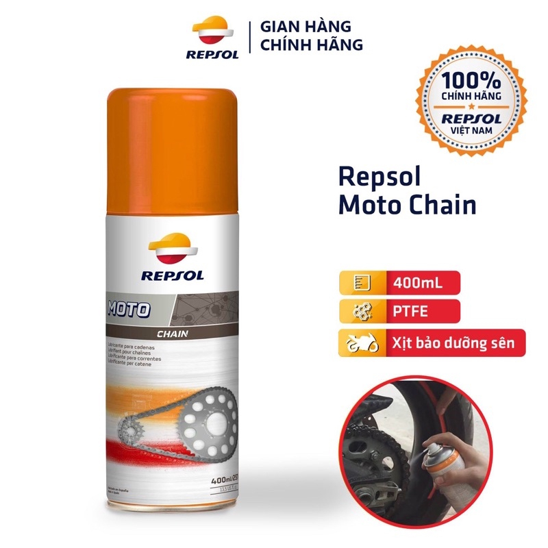 Xịt Dưỡng Sên REPSOL Moto Chain Lube 400ML, Chai Vệ Sinh Sên, Dưỡng Xích Bôi Trơn Sên Xe Máy Chuyên Nghiệp