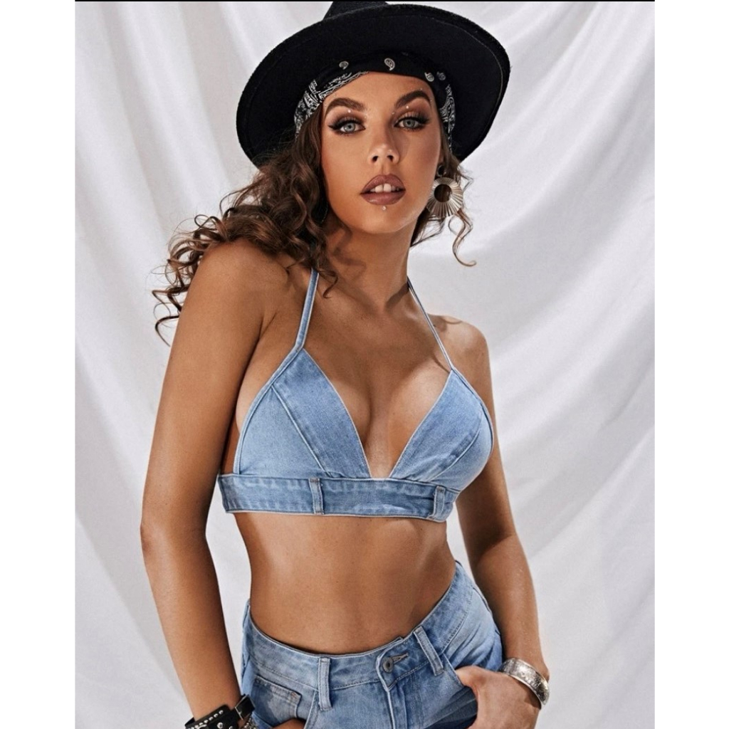 Áo croptop cột dây lưng chất Denim phong cách cá tính - DENY TOP