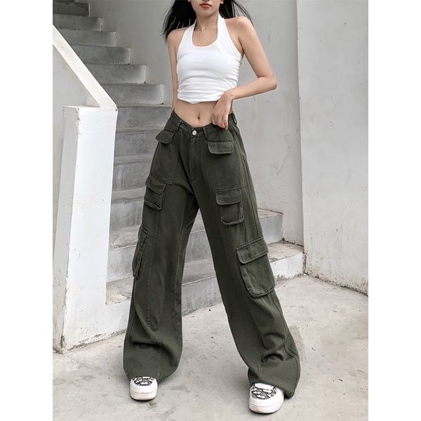 Quần kaki túi hộp Hiphop ống rộng xuông dài cargo pants trơn thời trang nam nữ Wearzone