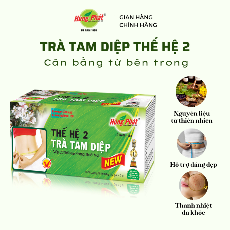 Trà Tam Diệp Thế Hệ 2 Hỗ Trợ Thanh Lọc Cơ Thể Da Khỏe Dáng Đẹp Hộp 30 Gói - Thương Hiệu Hùng Phát