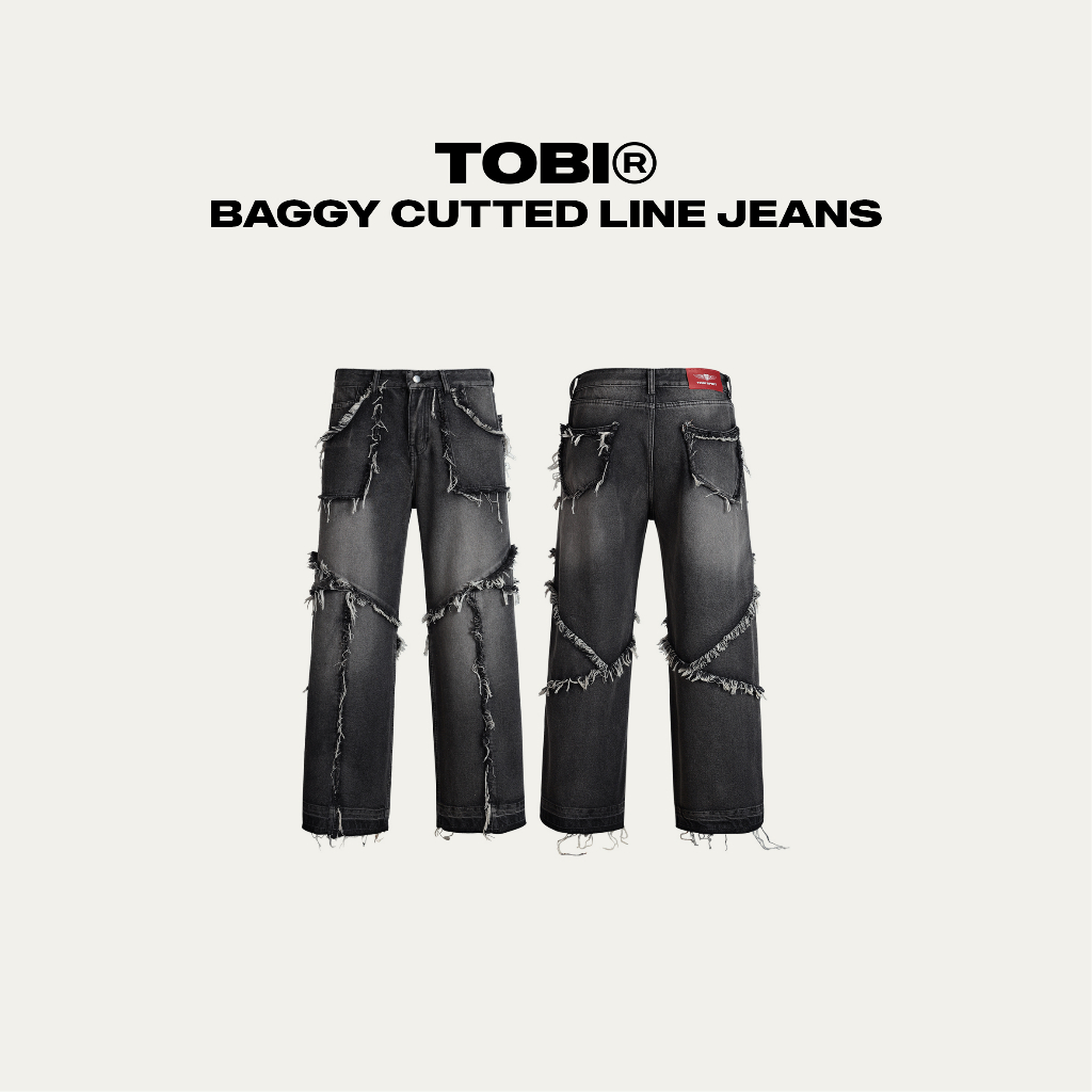 Quần Jeans Ống Rộng Cắt Tua Rua TOBI