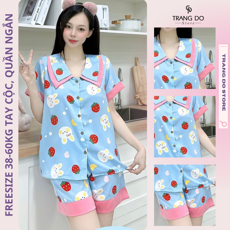 Đồ Ngủ Nữ Bộ Pijama Tay Cộc Quần Ngắn 38-60kg Họa Tiết Đẹp Chất Lụa Cao Cấp Thoáng Mềm, Thấm Hút Co Giãn Nhẹ - Trang Đỗ