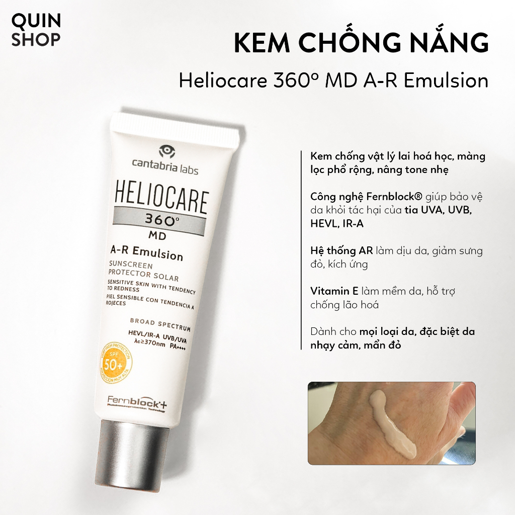 Kem Chống Nắng Cho Da Nhạy Cảm Heliocare 360 Water Gel, Pigment Solution, Mineral Tolerance Fluid, MD A-R Emulsion