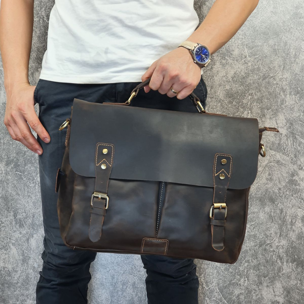 Túi công sở nam da thật; Túi đựng laptop da sáp CD305  - 100% da thật, BH 3 năm