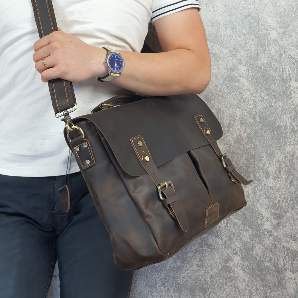 Túi công sở nam da thật; Túi đựng laptop da sáp CD305  - 100% da thật, BH 3 năm