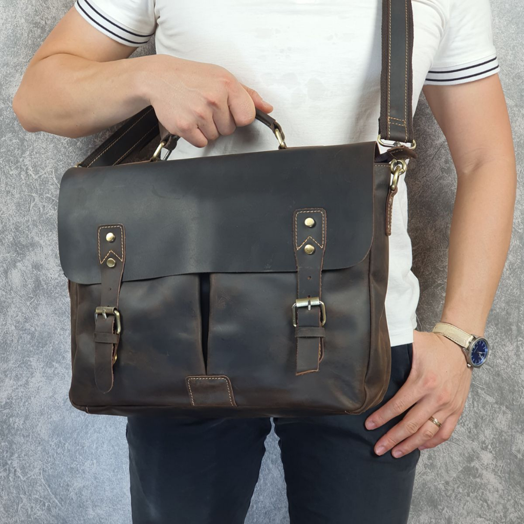 Túi công sở nam da thật; Túi đựng laptop da sáp CD305  - 100% da thật, BH 3 năm