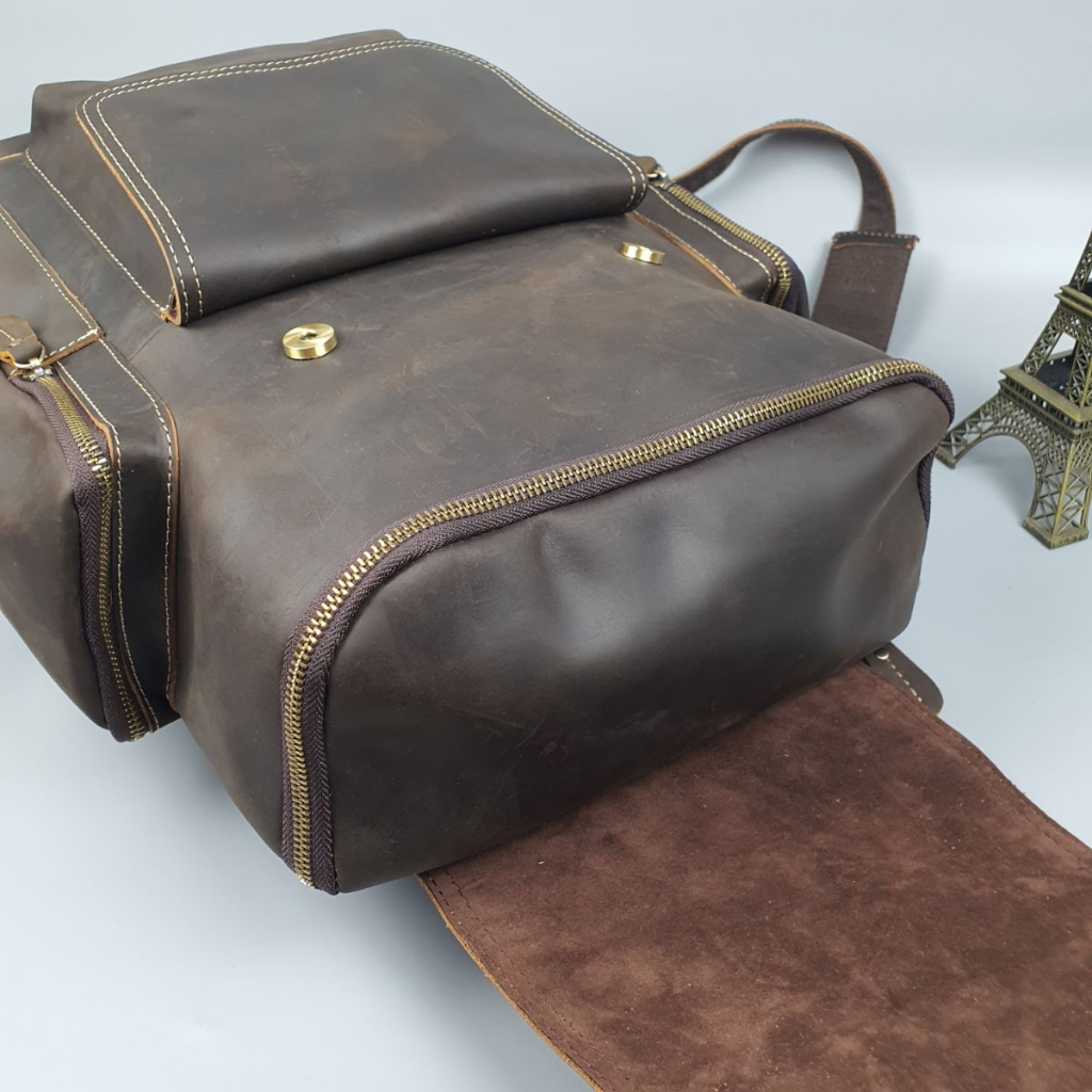 Balo nam da bò sáp; Ba lô du lịch nam da thật BP408  - 100% da bò thật, BH 3 năm