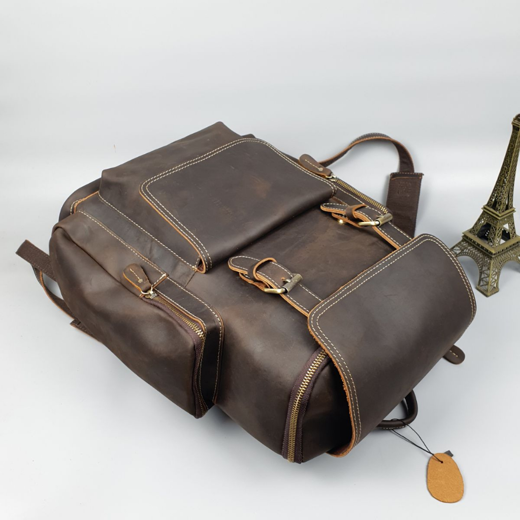 Balo nam da bò sáp; Ba lô du lịch nam da thật BP408  - 100% da bò thật, BH 3 năm