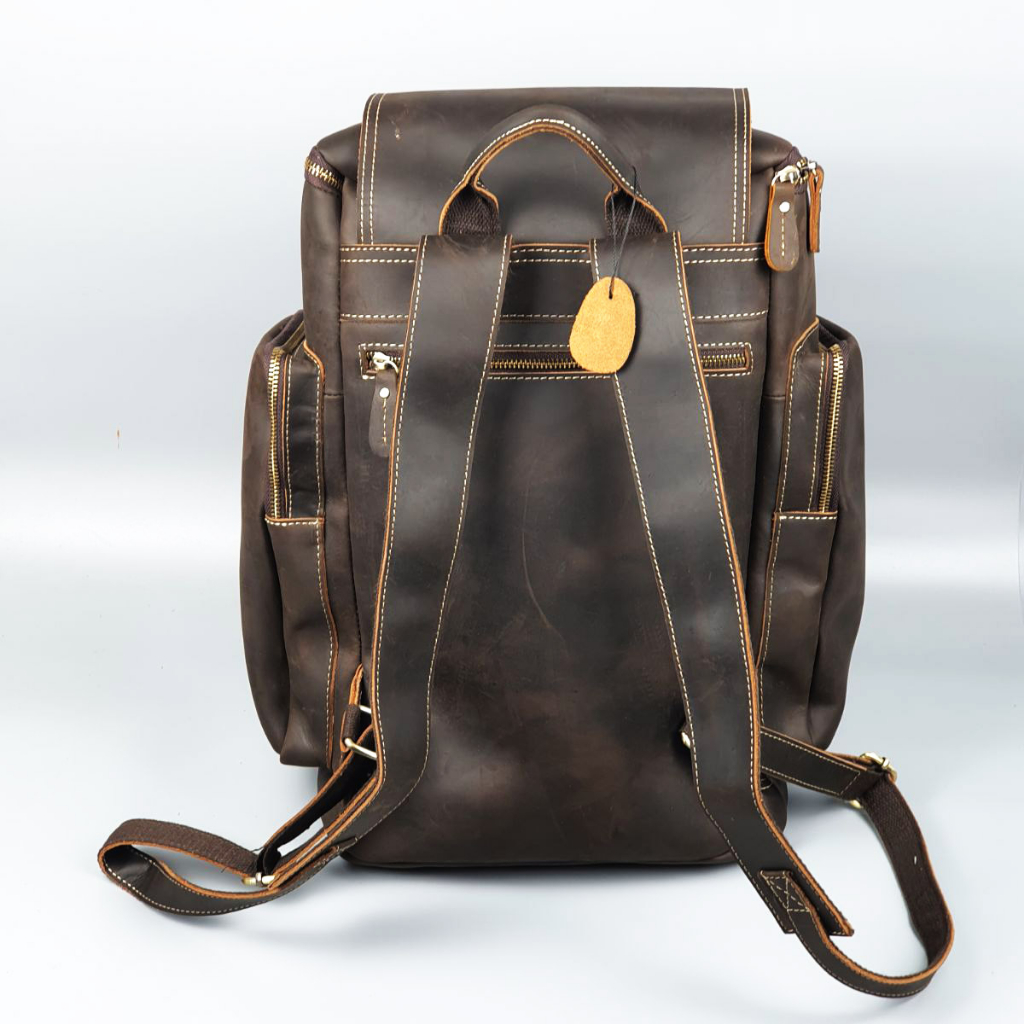 Balo nam da bò sáp; Ba lô du lịch nam da thật BP408  - 100% da bò thật, BH 3 năm