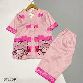 Bộ ngủ pijama lửng lụa xước mới họa tiết cute - MYNA