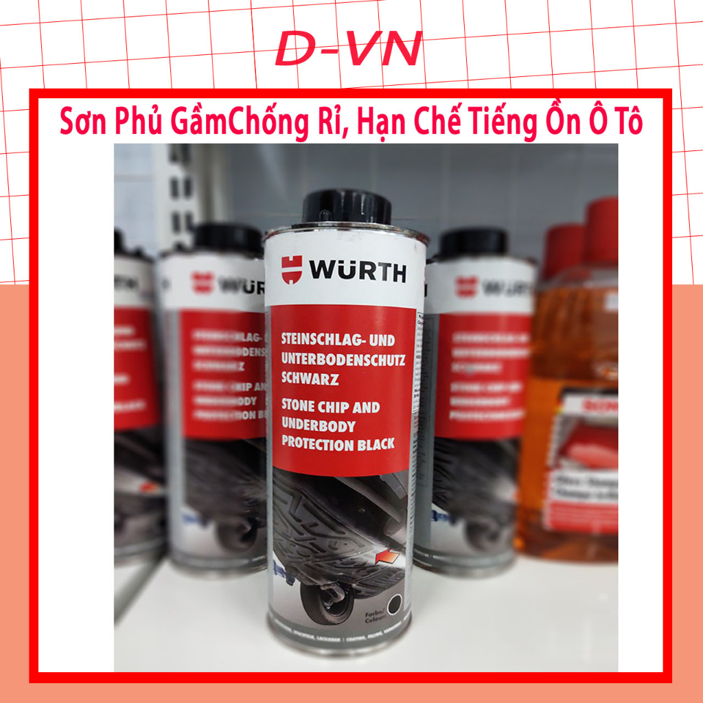 Sơn phủ gầm Ô Tô Wurth - Sơn chống sét rỉ - Sơn Phủ Gầm Cao Su Non 1000 ml màu Đen
