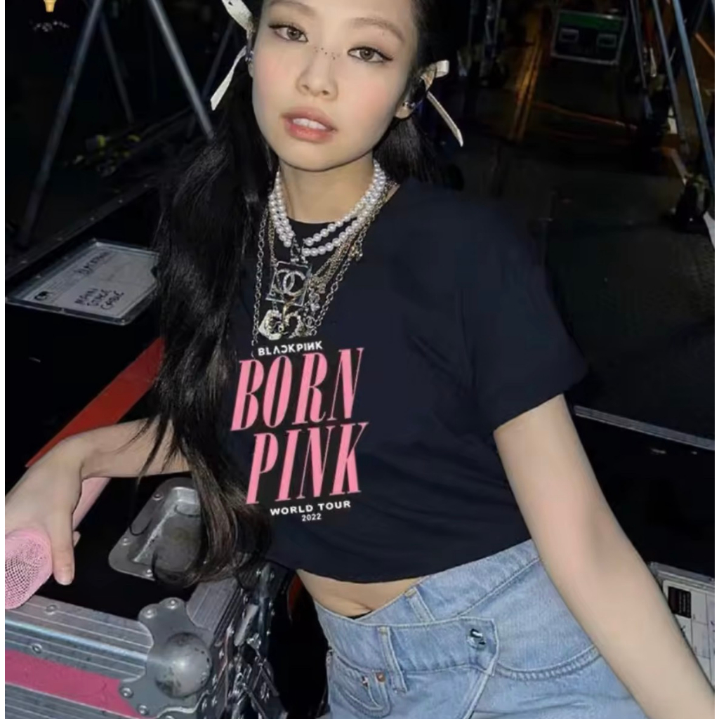 Áo croptop tay ngắn thun lụa in tim hồng black pink xinhh