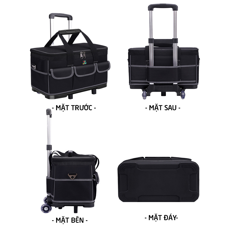 Túi đựng đồ nghề nắp vuông có bánh xe kéo D103-20Inch cho thợ điện nước kỹ thuật đế nhựa chống thấm nước