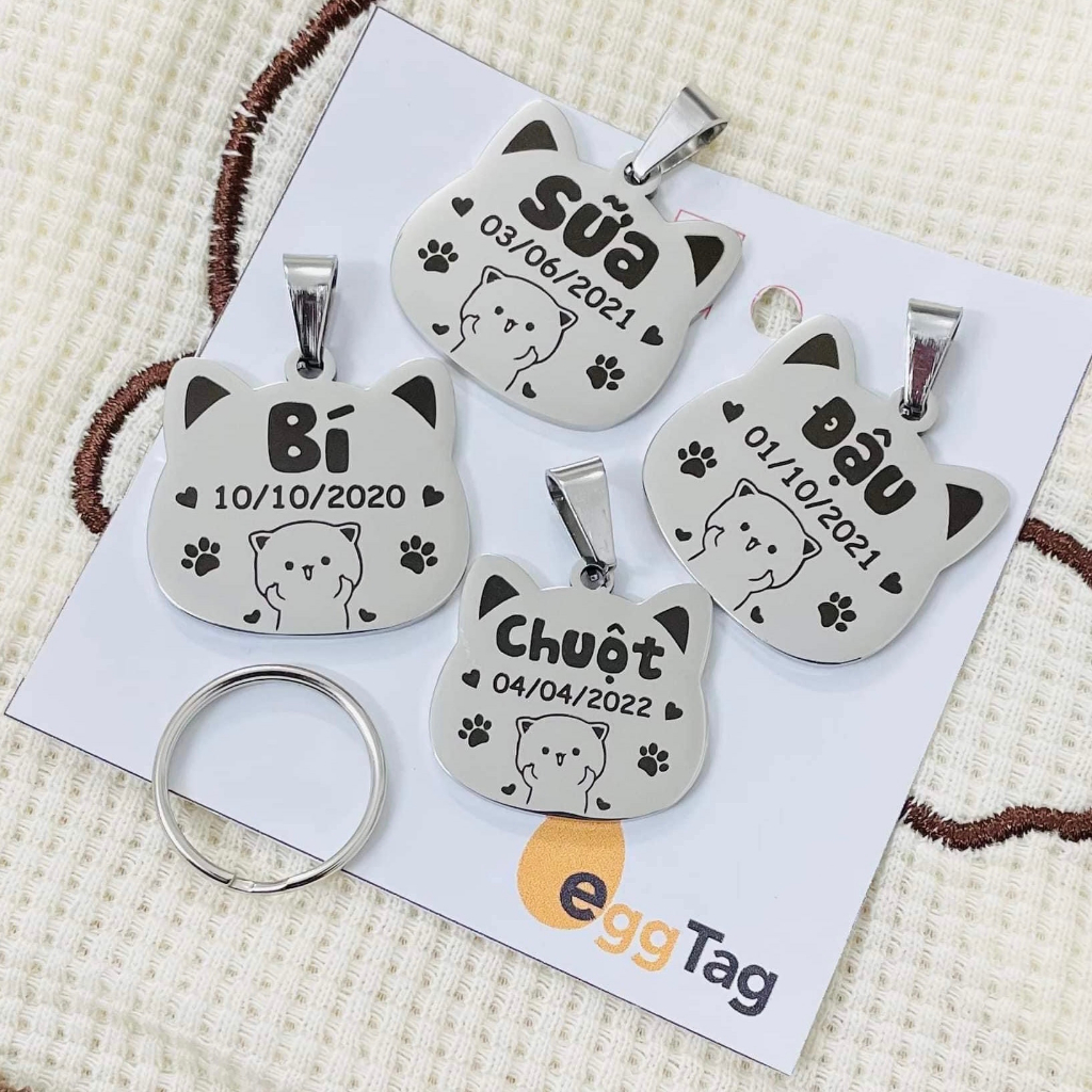 EggTag - Thẻ Tên Chó Mèo inox khắc 2 mặt theo yêu cầu