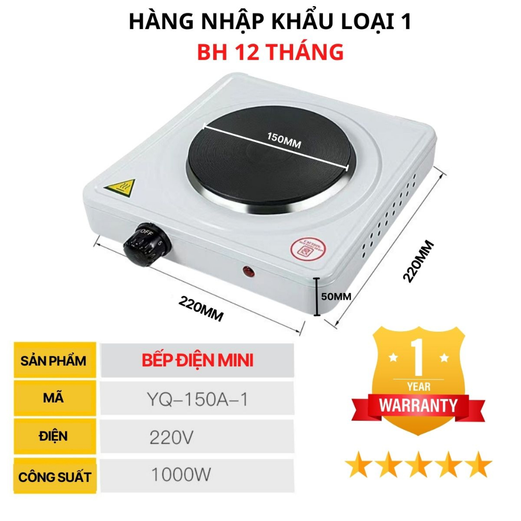 Bếp điện Mini 1000W, Bếp điện đa năng pha cafe, Nấu ăn hơ lá trầu, Mâm nhiệt bằng gang, Chế độ an toàn tự động ngắt