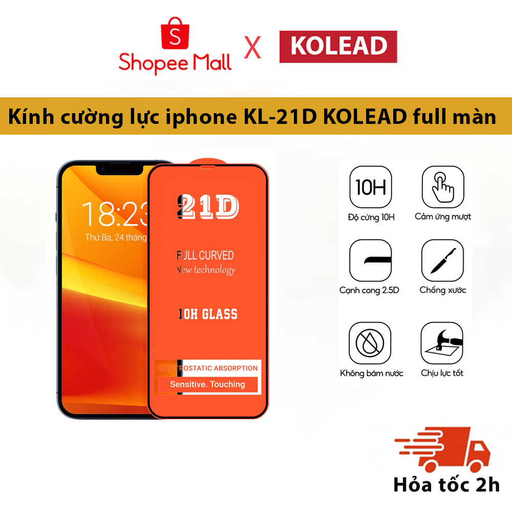 [CHẮN BỤI MÀNG LOA] Kính cường lực iphone KL-21D KOLEAD full màn 7plus/8/8plus/x/xs/11/12/13/14/pro/max/promax/plus