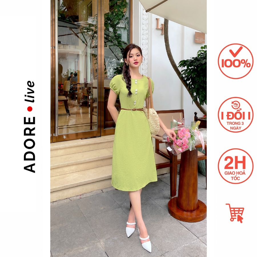 Đầm Midi dresses cổ tròn giả đũi apple green 321DR2062 ADORE DRESS