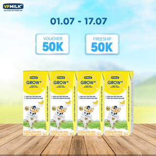 Sữa tiệt trùng VPMilk Grow+ Vị Dâu, Vị Chuối 180ml (lốc 4 hộp)