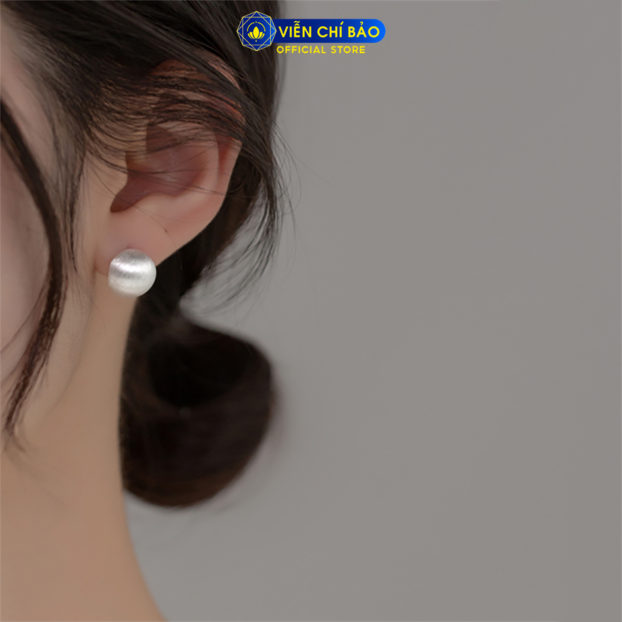 Bông tai bạc nữ tròn mờ chất liệu bạc Ý 925 thời trang phụ kiện trang sức Viễn Chí Bảo B000855