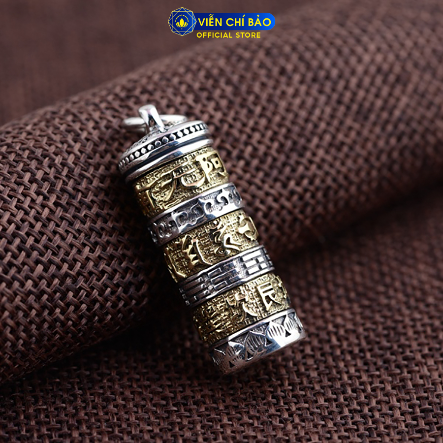 Mặt dây chuyền Trụ Thần Chú Om Mani Chữ Vàng chất liệu bạc Thái 925 thời trang phụ kiện trang sức Viễn Chí Bảo M100200