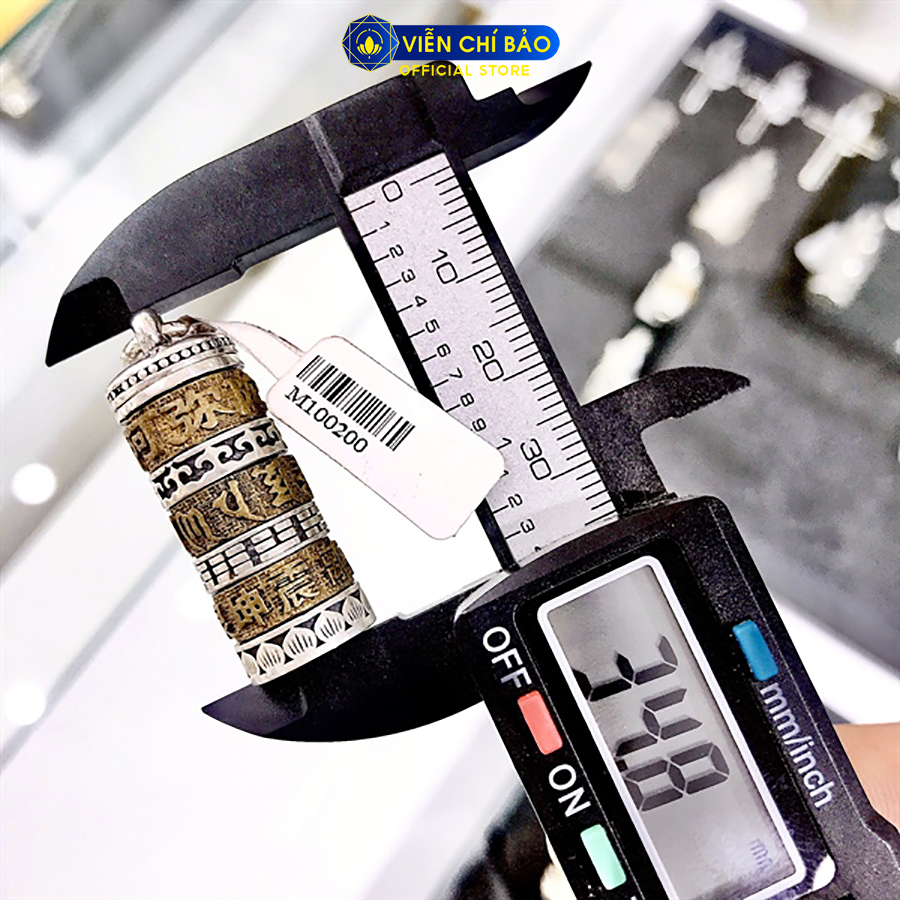 Mặt dây chuyền Trụ Thần Chú Om Mani Chữ Vàng chất liệu bạc Thái 925 thời trang phụ kiện trang sức Viễn Chí Bảo M100200